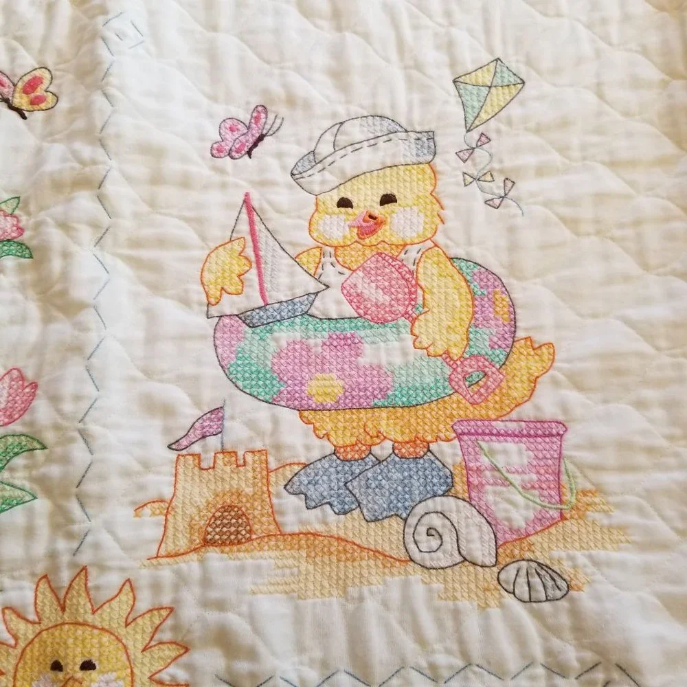 Cross Stitch Quilt Baby Blanket Comforter Crib Toddler Bed Gift Nursery Decor‎